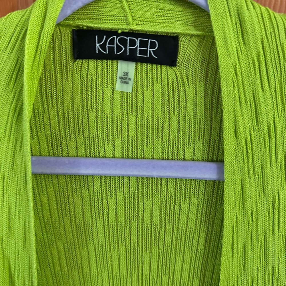 Springtime is Here Kasper Women's Lime Green Open-Front Sweater Size 3x
